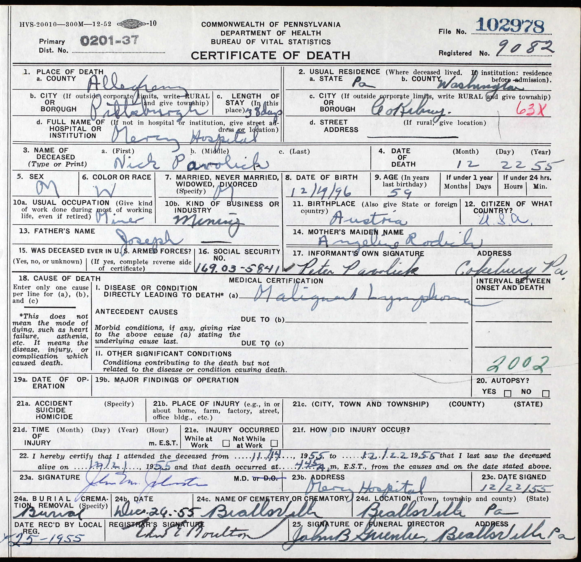 death certificate